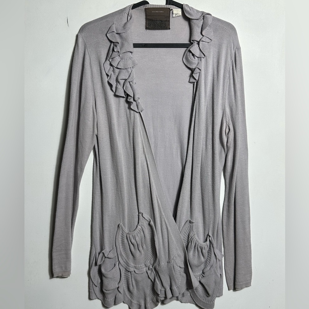 Y2K romantic Elegant Light Gray Ruffled Cardigan